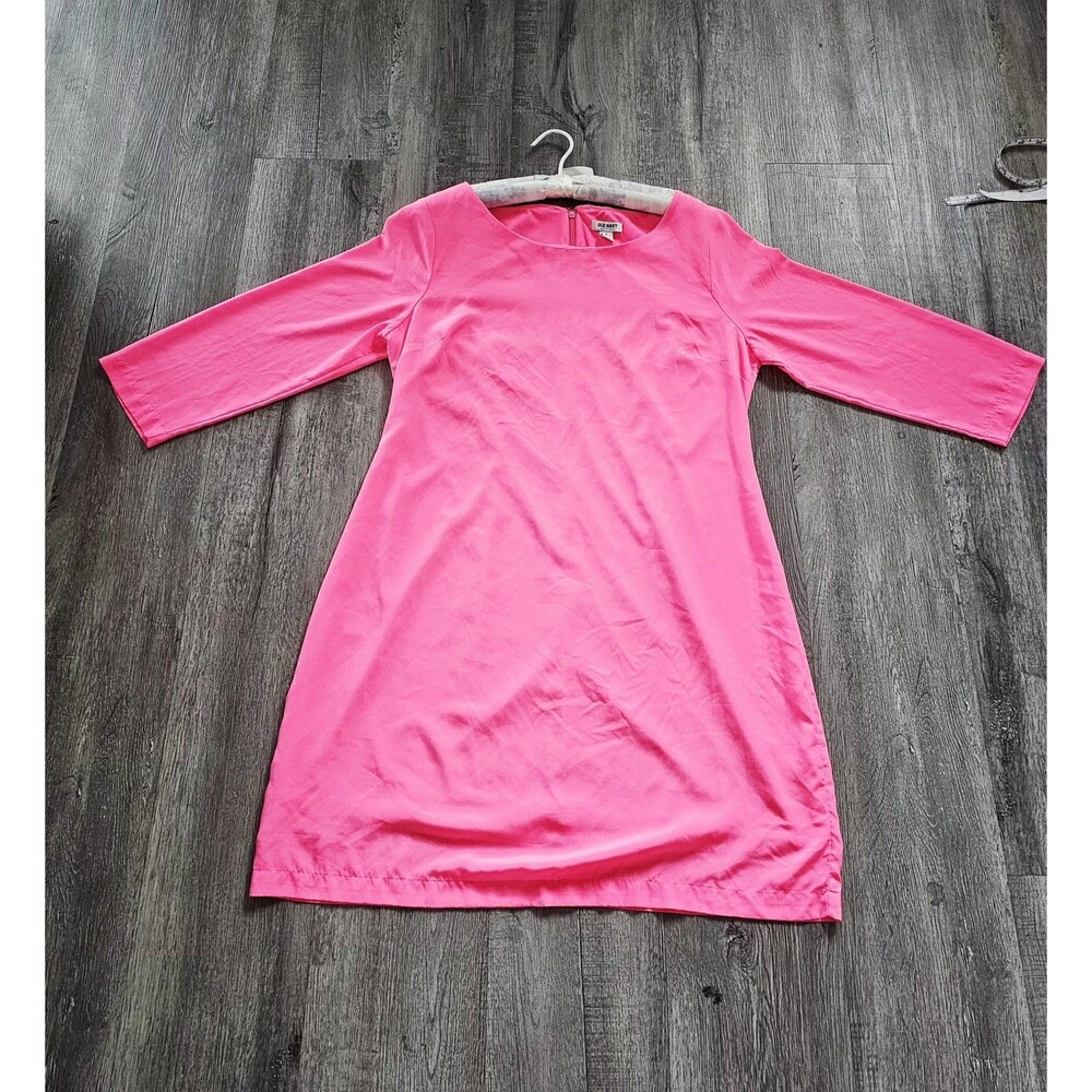 Old Navy Pink Shift Dress 3/4 Sleeve Boat Neck Knee Length Size L